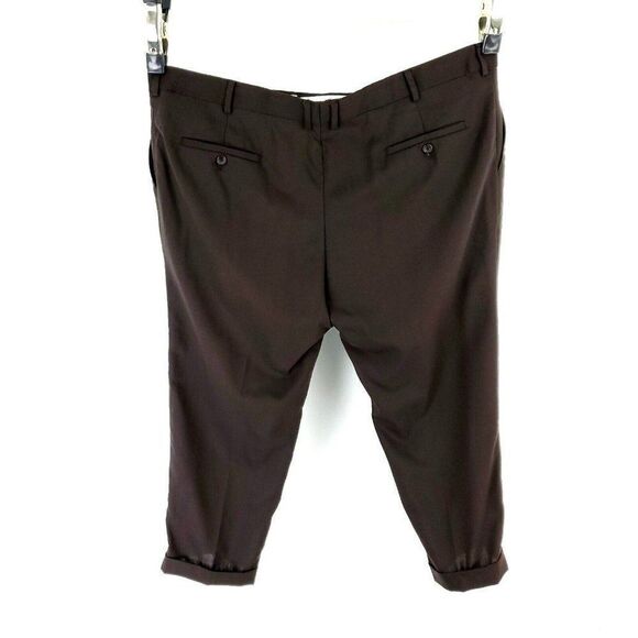 Pronto Uomo Wool Dress Pants Slacks 44/23 Short Leg Chocolate Brown Pleated High - Picture 6 of 6